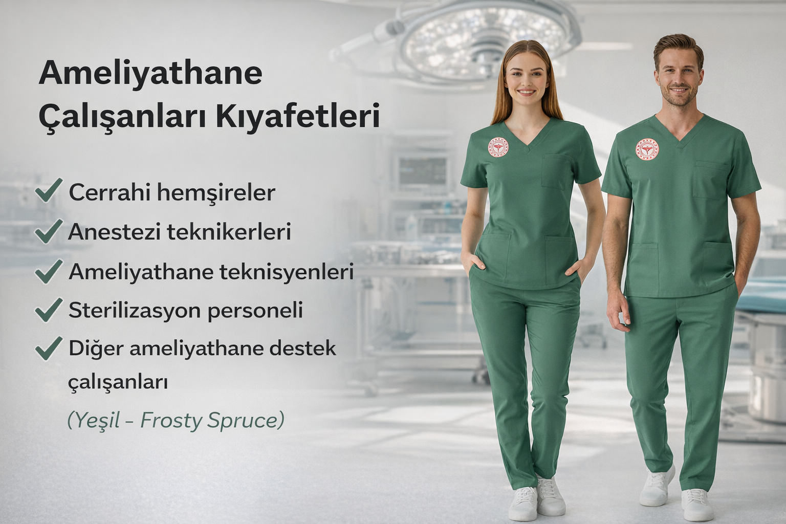 Yeşil Ameliyathane Forması Scrubs Likralı Takım  Sağlık Bakanlığı Renk Uyumlu – Frosty Spruce