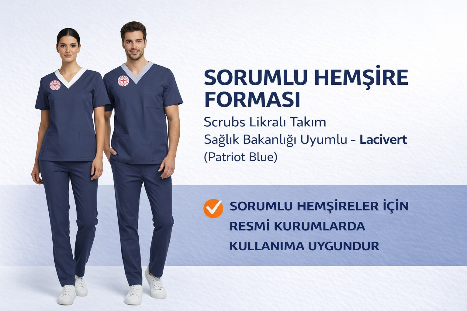 Lacivert Sorumlu Hemşire Forması Scrubs Likralı Takım Sağlık Bakanlığı Renk Uyumlu – Patriot Blue