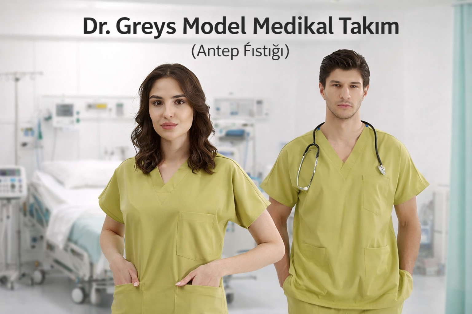 Antep Fıstığı Rengi Dr. Greys Medikal Scrubs Takım: Doğallığın ve Huzurun Profesyonel Tonu