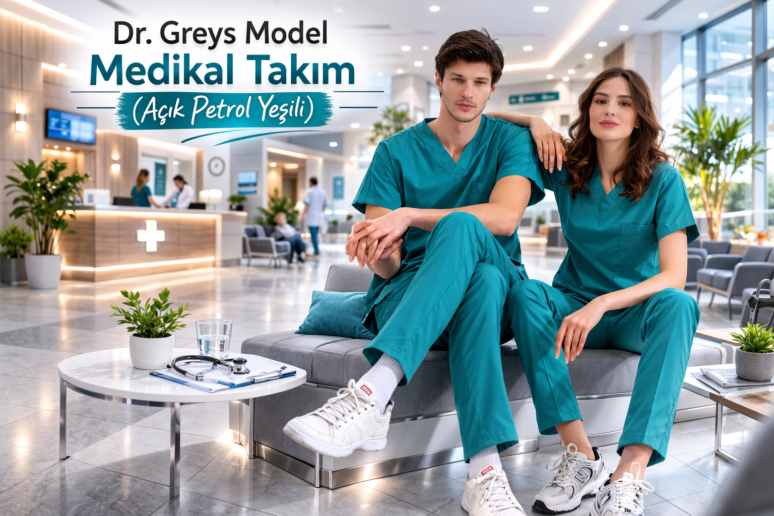 Açık Petrol Yeşili Dr. Greys Medikal Scrubs Takım: Huzur ve Profesyonel Şıklık