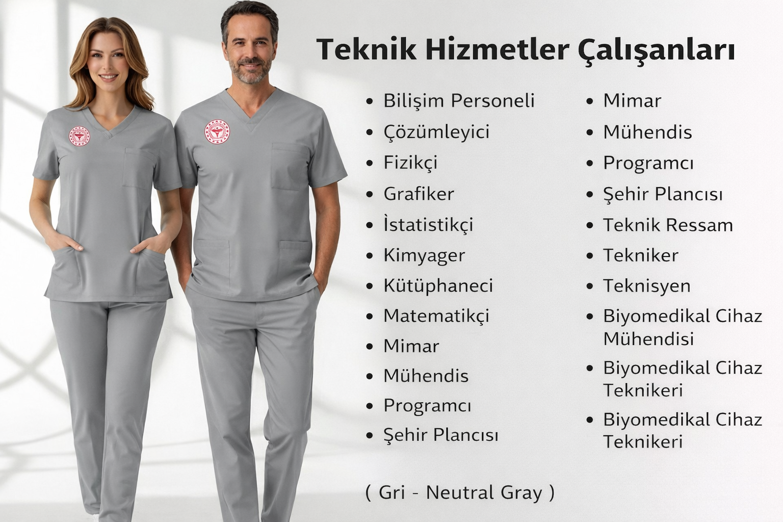 Gri Teknik Hizmetler Forması Scrubs Likralı Takım Sağlık Bakanlığı Renk Uyumlu – Neutral Gray