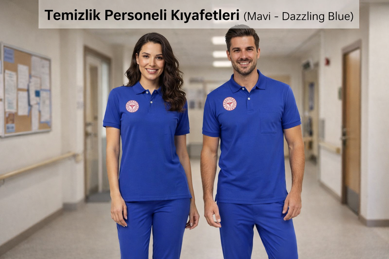 Mavi Temizlik Personeli Forması Scrubs Likralı Takım Sağlık Bakanlığı Renk Uyumlu – Dazzling Blue