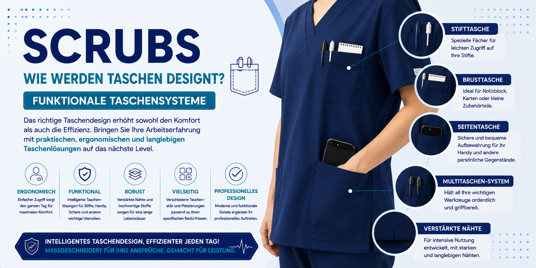 Wie werden Scrub-Taschen entworfen? Funktionale Taschensysteme