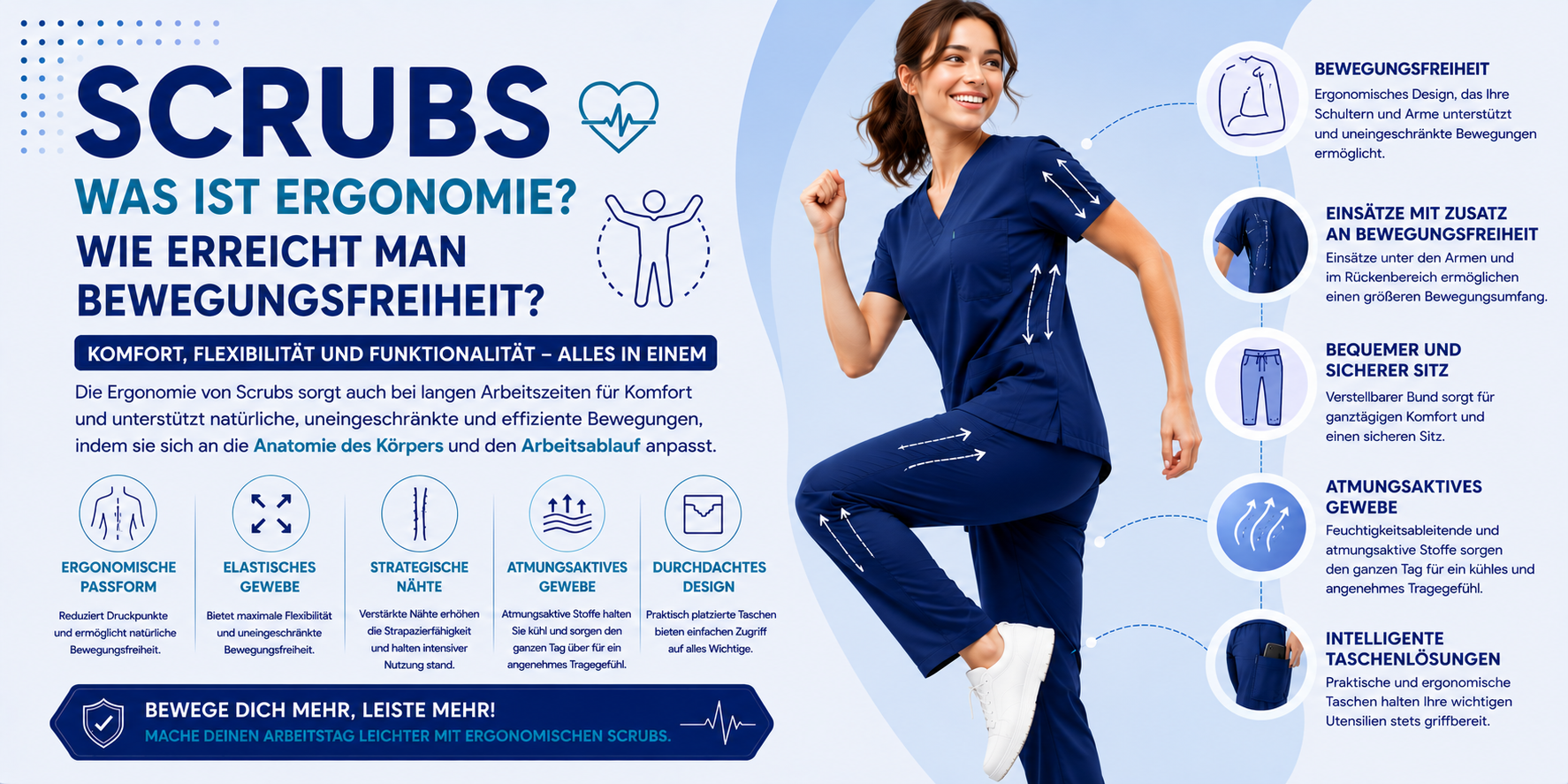 Was ist die Ergonomie von Scrubs? Wie wird Bewegungsfreiheit erreicht?