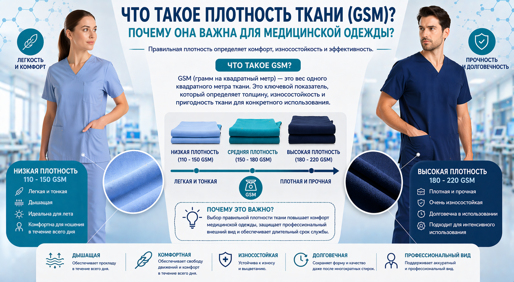 Что такое плотность ткани? Почему она важна в медицинской одежде?