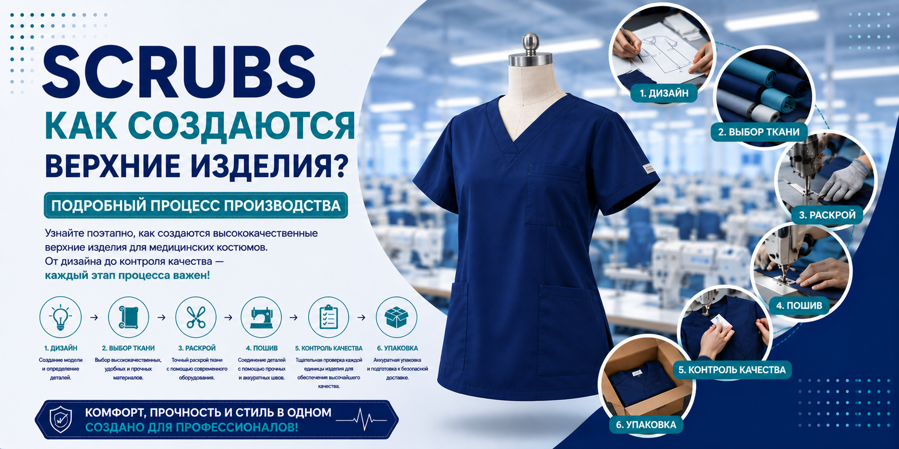 Как производится верх scrub? Подробный производственный процесс
