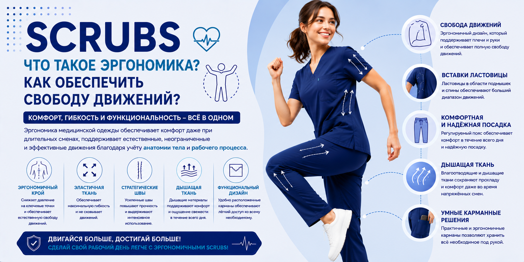 Что такое эргономика scrubs? Как обеспечивается свобода движений?