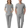 Neutral Gray Dr. Greys Doktor Hemşire Medikal Scrubs Takım Lüks Likralı Kumaş
