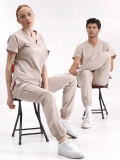 Creme Jogger Medizinischer Scrubs Set für Ärzte und Pflege Luxus Lycra-Stoff