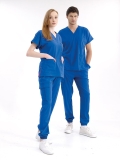 Royal Blue Jogger Doctor Nurse Medical Scrubs Set Luxury Lycra Fabric