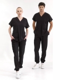 Black Jogger Doctor Nurse Medical Scrubs Set Luxury Lycra Fabric