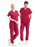 Cherry Red Jogger Doctor Nurse Medical Scrubs Set Luxury Lycra Fabric