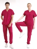 Vişne Jogger Doktor Hemşire Medikal Scrubs Takım Lüks Likralı Kumaş