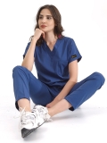 Petrol Blue Dr. Greys Doctor Nurse Medical Scrubs Set Luxury Lycra Fabric
