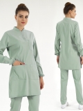 Mint Yeşili Tesettür Hakim Yaka Doktor Hemşire Medikal Scrubs Takım Lüks Likralı Kumaş