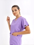Lila Dr. Greys Doktor Hemşire Medikal Scrubs Takım Lüks Likralı Kumaş