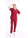 Burgundy Jogger Doctor Nurse Medical Scrubs Set Luxury Lycra Fabric