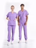 Lila Jogger Doktor Hemşire Medikal Scrubs Takım Lüks Likralı Kumaş