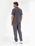 Charcoal Gray Polo Neck Doctor Nurse Medical Scrubs Set Luxury Lycra Fabric