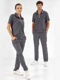 Anthrazit Polo-Kragen Medizinischer Scrubs Set für Ärzte und Pflege Luxus Lycra-Stoff