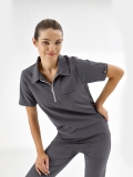Charcoal Gray Polo Neck Doctor Nurse Medical Scrubs Set Luxury Lycra Fabric