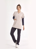 Cream Greys Tunic Length Modest Doctor Nurse Medical Scrubs Top Luxury Lycra Fabric