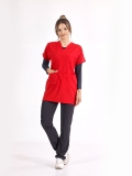 Red Greys Tunic Length Modest Doctor Nurse Medical Scrubs Top Luxury Lycra Fabric