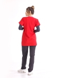 Red Greys Tunic Length Modest Doctor Nurse Medical Scrubs Top Luxury Lycra Fabric