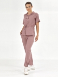 Dusty Rose Retro Women's Doctor Nurse Medical Scrubs Set Luxury Lycra Fabric