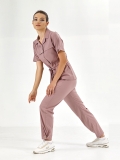 Dusty Rose Retro Women's Doctor Nurse Medical Scrubs Set Luxury Lycra Fabric