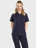 Lacivert Klasik Doktor Hemşire Medikal Scrubs Takım Terikoton Kumaş