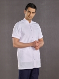 White Mandarin Collar Men's Short Sleeve Lab Coat Alpaca Fabric
