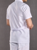 White Mandarin Collar Men's Short Sleeve Lab Coat Alpaca Fabric