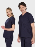 Lacivert Klasik Doktor Hemşire Medikal Scrubs Takım Terikoton Kumaş