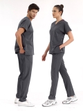 Charcoal Gray Dr. Greys Doctor Nurse Medical Scrubs Set Luxury Lycra Fabric