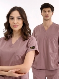 Dusty Rose Dr. Greys Doctor Nurse Medical Scrubs Set Luxury Lycra Fabric