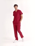 Bordo Dr. Greys Doktor Hemşire Medikal Scrubs Takım Lüks Likralı Kumaş