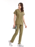 Khaki Dr. Greys Medizinischer Scrubs Set für Ärzte und Pflege Luxus Lycra-Stoff