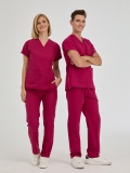 Cherry Red Dr. Greys Doctor Nurse Medical Scrubs Set Poly‑cotton blend fabric