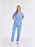 Light Blue Jogger Doctor Nurse Medical Scrubs Set Luxury Lycra Fabric