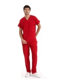 Red Dr. Greys Doctor Nurse Medical Scrubs Set Luxury Lycra Fabric