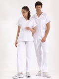 Weiß Dr. Greys Medizinischer Scrubs Set für Ärzte und Pflege Luxus Lycra-Stoff