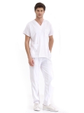 Weiß Dr. Greys Medizinischer Scrubs Set für Ärzte und Pflege Luxus Lycra-Stoff