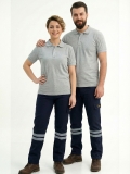 Gri Melanj Polo Yaka Kısa Kol İş Tişörtü Penye Lacoste Kumaş