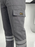Gri 3 Cm Çift Sıra Reflektörlü İş Pantolonu Gabardin Kumaş