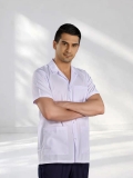 White Classic Collar Men's Short Sleeve Lab Coat Alpaca Fabric