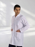 White Mandarin Collar Men's Lab Coat Alpaca Fabric
