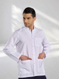 White Mandarin Collar Men's Lab Coat Alpaca Fabric