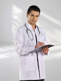 White Mandarin Collar Men's Lab Coat Alpaca Fabric