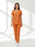 Klinik Destek Forması Scrubs Likralı Takım Sağlık Bakanlığı Uyumlu-Orange Ochre